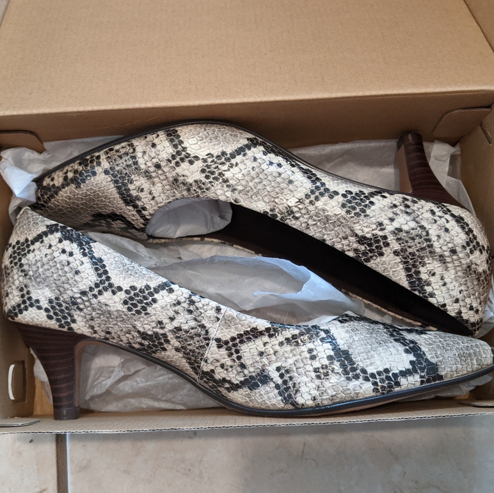 Clark's Linvale Jerica Taupe Snake Pumps